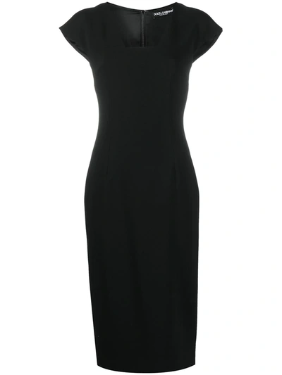 Dolce & Gabbana Cady Ruffle-hem Fitted Midi Dress In Black
