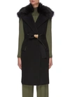 THEORY FAUX FUR COLLAR BELTED DOUBLE FACE WOOL-CASHMERE BLEND VEST