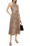 ZIMMERMANN BONITA BELTED LEOPARD-PRINT LINEN HALTERNECK MIDI DRESS,3074457345624184651