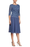 Alex Evenings Mock Two-piece Cocktail Dress In Blue