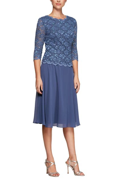 Alex Evenings Mock Two-piece Cocktail Dress In Blue