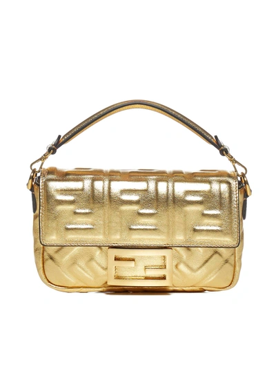 Fendi Baguette Ff Leather Mini Bag In Oro Oro Vibrato