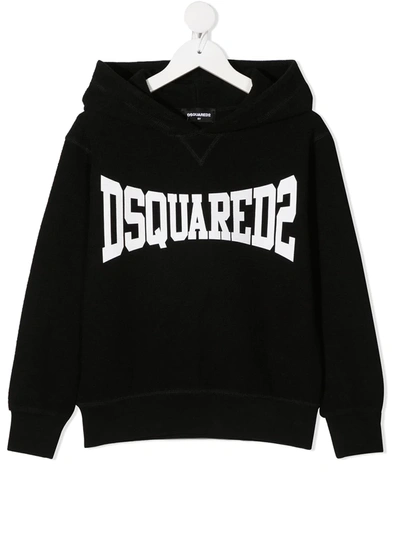 Dsquared2 Kids' Logo Print Cotton Hoodie In Black