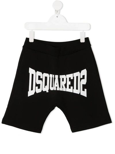 Dsquared2 Kids' Logo Print Cotton Sweat Shorts In Black