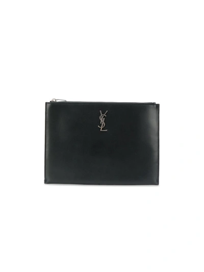 Saint Laurent Monogram Smooth Leather Tablet Holder In Black