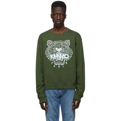 Kenzo Embroidered Tiger Cotton Sweatshirt In Green