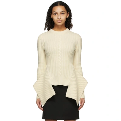 Alexander Mcqueen Asymmetric Ribbed And Cable-knit Wool And Cashmere-blend Jumper In Ivory
