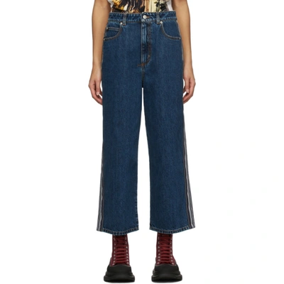 Alexander Mcqueen Wide Denim Jeans With Side Band In Dark Wash