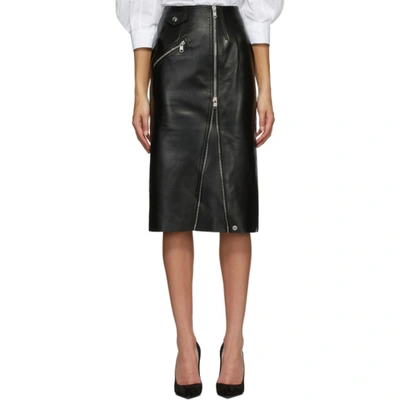 Alexander Mcqueen Zip-embellished Topstitched Leather Midi Skirt In Black/ivory