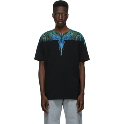Marcelo Burlon County Of Milan Printed Wings Cotton Jersey T-shirt In Black,light Blue,brown