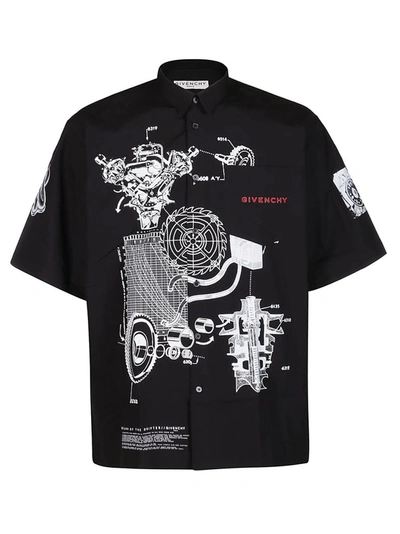 Givenchy Black Poplin Schematics Short Sleeve Shirt