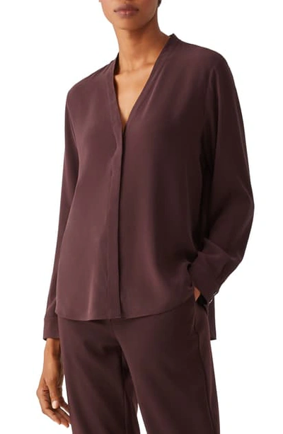 Eileen Fisher High Back V-neck Silk Shirt In Casis