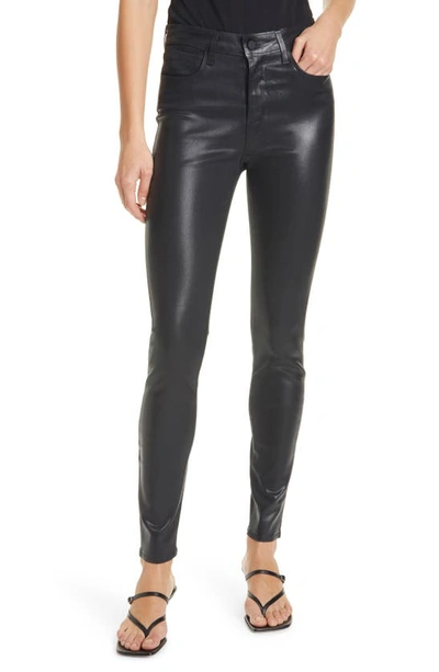 L Agence Marguerite Coated High Waist Skinny Jeans In Black Coated