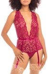 Oh La La Cheri Lace Teddy With Garter Straps In Cherries Jubilee