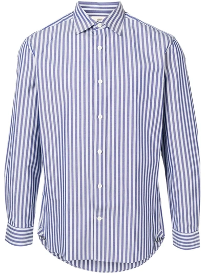 Kent & Curwen Long Sleeved Mix-stripe Shirt In Blue