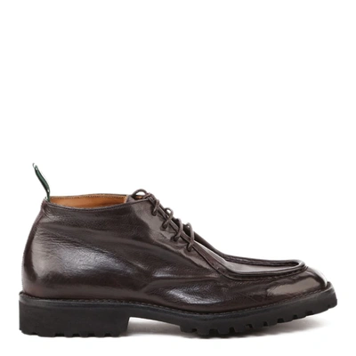 Green George Lace-up Shoes In Used-effect Leather In Cognac