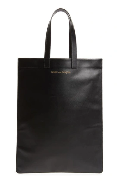 Comme Des Garçons Line B Logo Leather Tote In Black