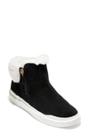 Cole Haan Grandpro Rally Faux Fur Trim Bootie In Black Suede/ Faux Shearling Wp