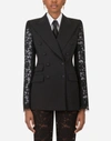 Dolce & Gabbana Double-breasted Topstitched Wool-blend And Lace Blazer In Black