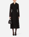 DOLCE & GABBANA BELTED DOUBLE-BREASTED CREPE AND LACE COAT