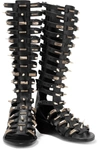 RICK OWENS EMBELLISHED CUTOUT LEATHER SANDALS,3074457345617002710