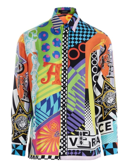 Versace Miami Print Long-sleeve Shirt In Multi