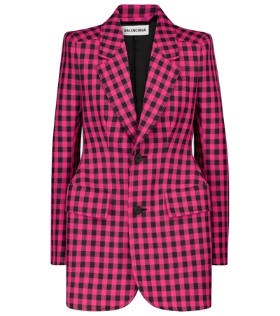 Balenciaga Pink Hourglass Houndstooth Single-breasted Blazer