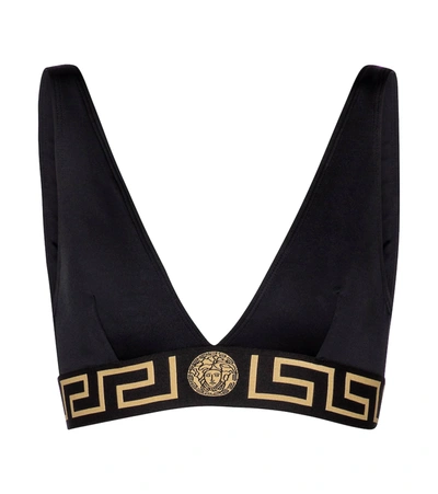 Versace Barocco Sleeveless V-neck Bikini Top In Black