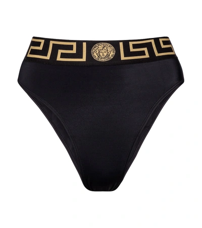 Versace Black Greca Bikini Bottoms In Polyamide Woman