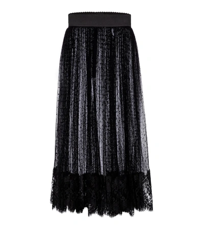 Dolce & Gabbana Point D'esprit Tulle Midi Skirt In Black