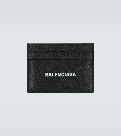 Balenciaga Logo-print Grained Leather Card Holder Accessories In Black