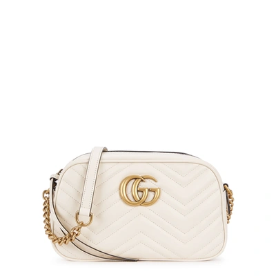 Gucci Gg Marmont Small Ivory Leather Cross-body Bag In White