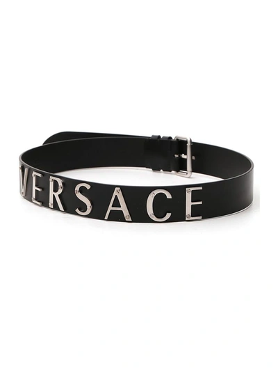 Versace Logo Lettering Belt In Black