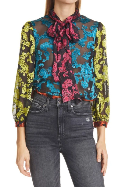 Alice And Olivia Pussy-bow Printed Devoré-chiffon Blouse In Multicoloured