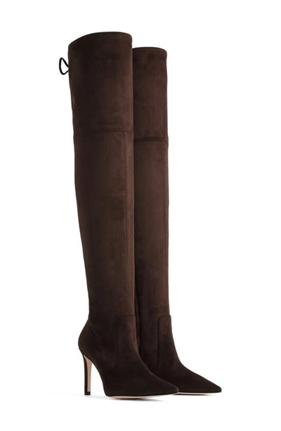 Good American The Overtime Over The Knee Boot In Chocolate Brown Suede