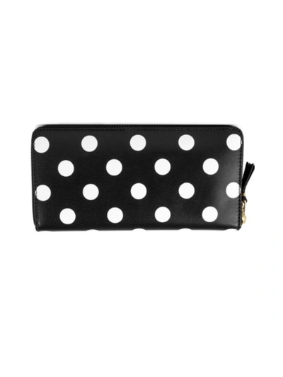 Comme Des Garçons Dots Printed Leather Line Zip Around In Black