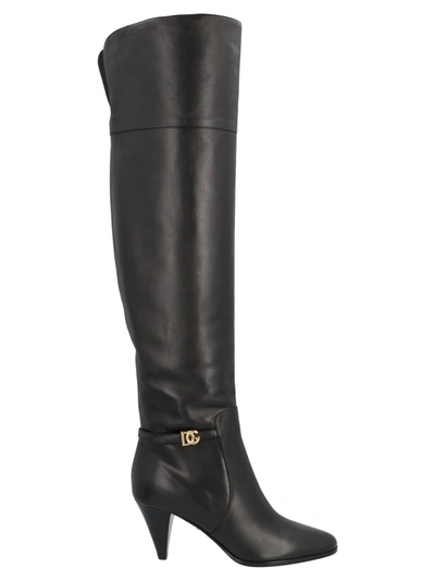 Dolce & Gabbana Dg Buckle Knee-length Boots In Black