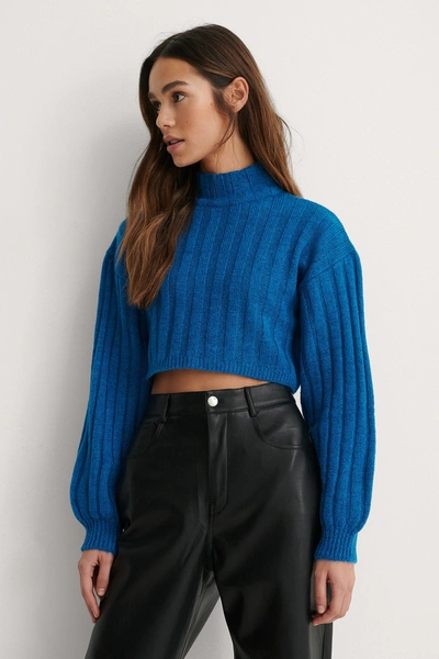 Lizzy X Na-kd Cropped Detail Knitted Jumper - Blue