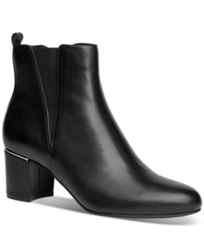Alfani Zuri Block-heel Booties, Created For Macy's Women's Shoes In Black Leather