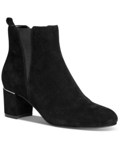Alfani Zuri Block-heel Booties, Created For Macy's Women's Shoes In Black Suede