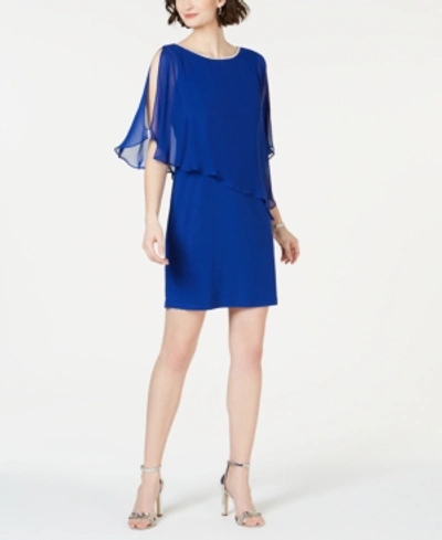 Msk Rhinestone-trim Chiffon Popover Dress In Goddess Blue