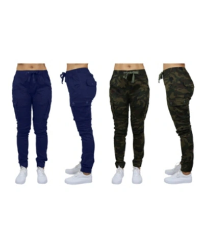Galaxy By Harvic Women's Cotton Stretch Twill Cargo Joggers, Pack Of 2 In Navy-camouflage