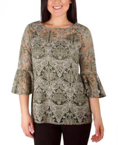 Ny Collection Women's Bell Sleeve Blouse And Solid Camisole In Sage Starthrone