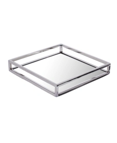 CLASSIC TOUCH LARGE SQUARE MIRRORED TRAY WITH CHROME RAILS