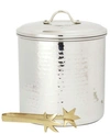 OLD DUTCH INTERNATIONAL HAMMERED STAINLESS STEEL ICE BUCKET WITH BRASS TONGS,3-QUART