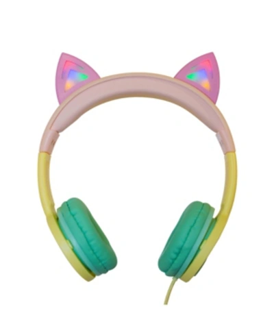 Gabba Goods Kids Safesounds Cat Led Light-up Wired Headphones In Rainbow