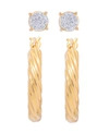 Macy's Diamond Accent Round Stud And Twist Hoop Earring Set In Gold Plate In Gold