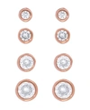 Macy's Rose Gold Plated 4-pair Cubic Zirconia Graduated Bezel Earrings Set In Silver