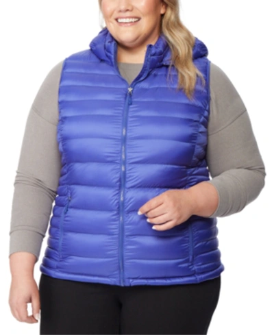 32 Degrees Plus Size Hooded Packable Water-resistant Puffer Vest, Created For Macy's In Dark Lapis