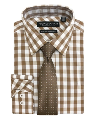 Nick Graham Men's Modern Fit Dress Shirt And Tie Set In Brown